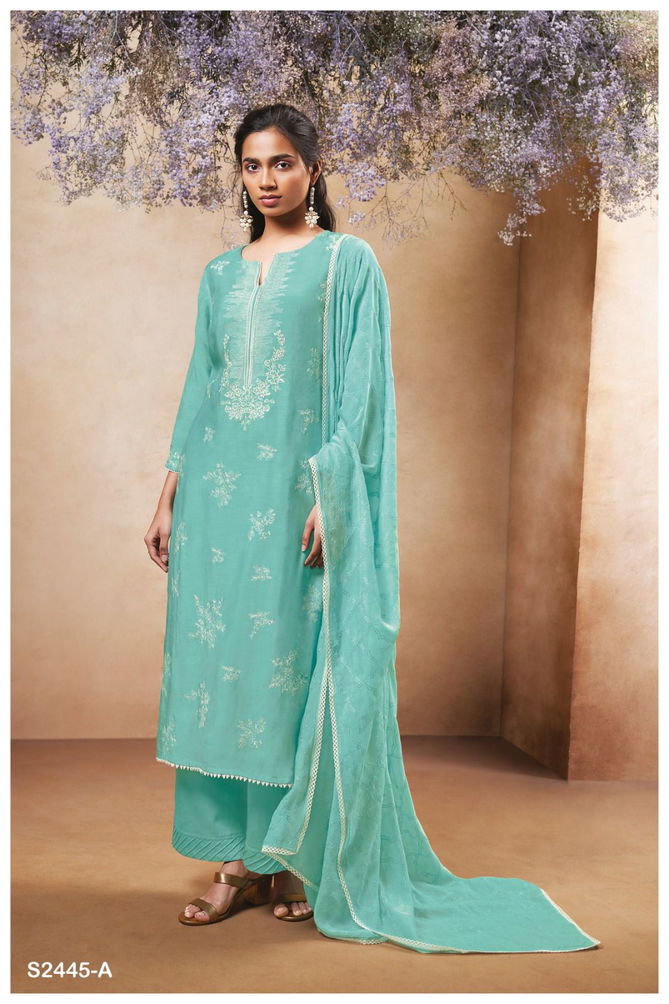 Brook 2445 By Ganga Premium Silk Embroidery Dress Material Wholesalers In Delhi